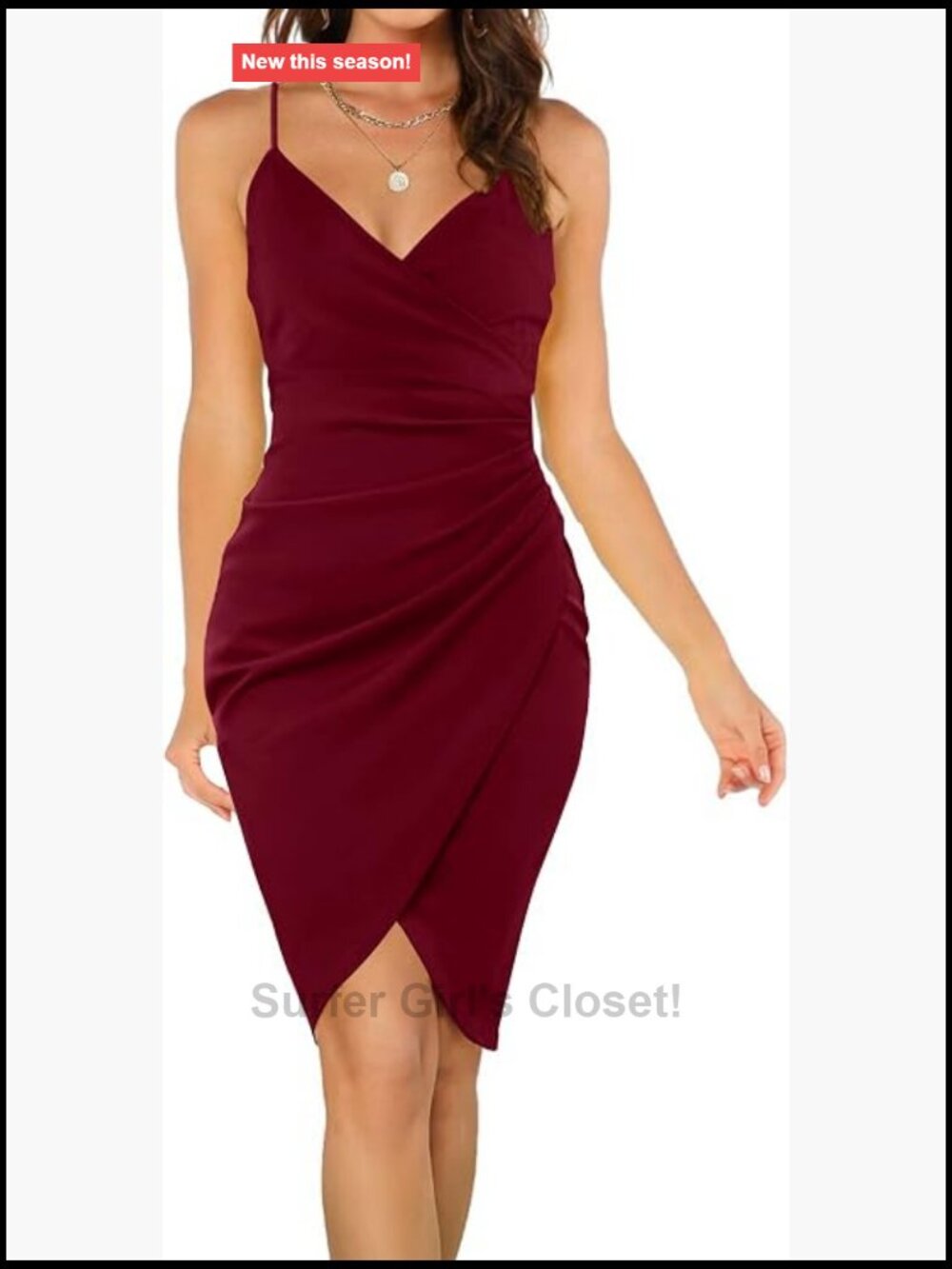 Sexy V Neck Spaghetti Strap Ruched Wrap Bodycon Cocktail Party Dress